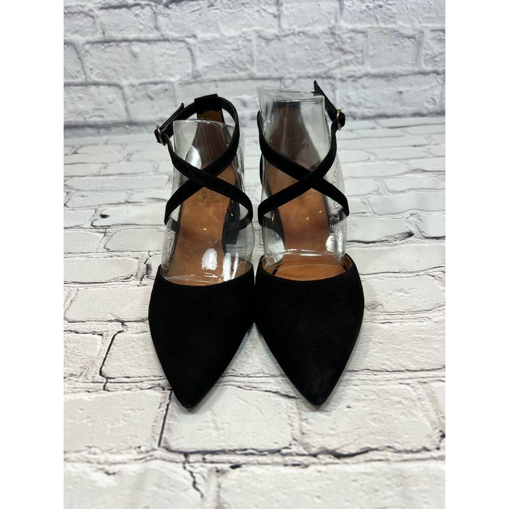 Garnet Hill Black Suede D’Orsay Block Heeled Shoes size 39 Style 33924 - Picture 2 of 7